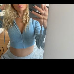 Cropped PLT Velour Zip Up Hoodie